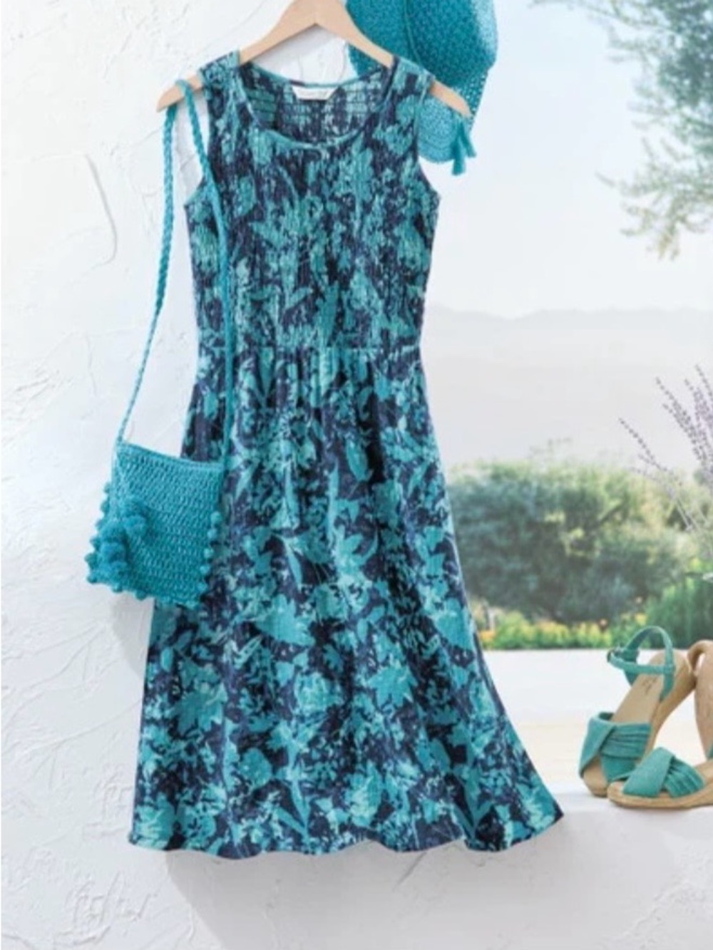 Coldwater Creek Teal Floral Midi Dress
